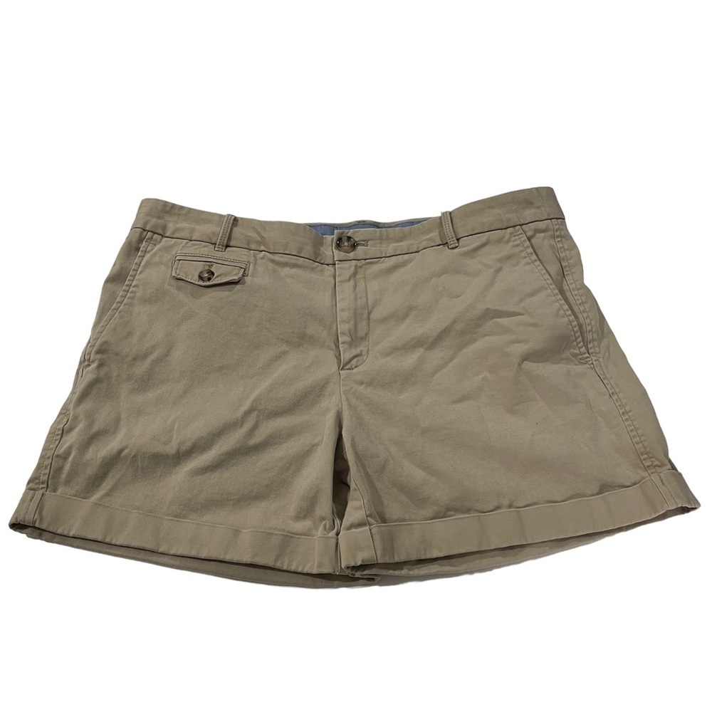 Banana Republic City Chino Women Tan Flat Front Shorts Sz 12x5 Cuffed Hem Cotton